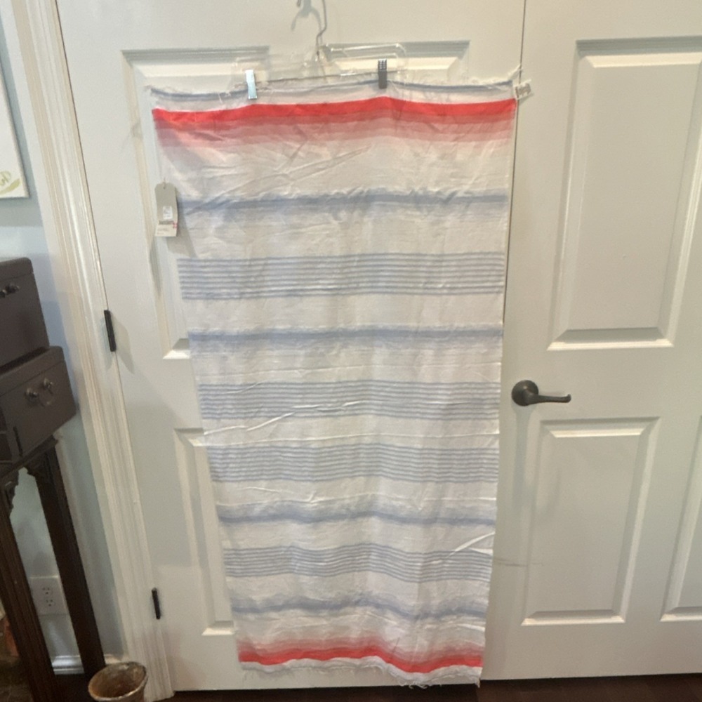 lemlem Handmade Scarf Coral Blue White Cotton Acrylic Fringe swimsuit coverup